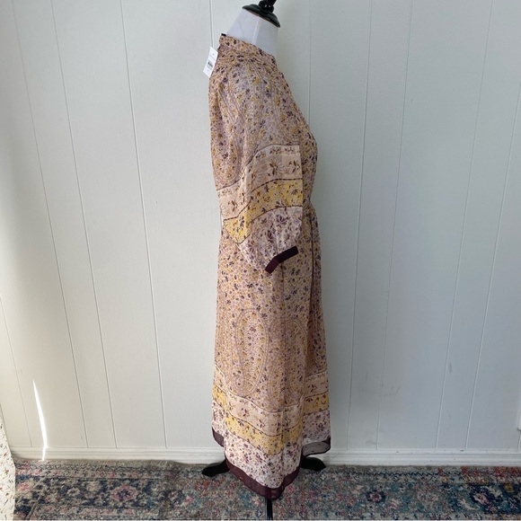 ANN TAYLOR Sz XS PEARL BLUSH Paisley Border Balloon Sleeve Midi Dress Office NEW - Picture 5 of 16